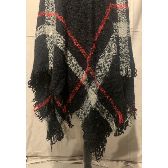 Woven Heart Turtleneck Poncho Sz S/M Batwing Fringe Boho Ethnic Cape Wrap Shawl - Picture 6 of 9